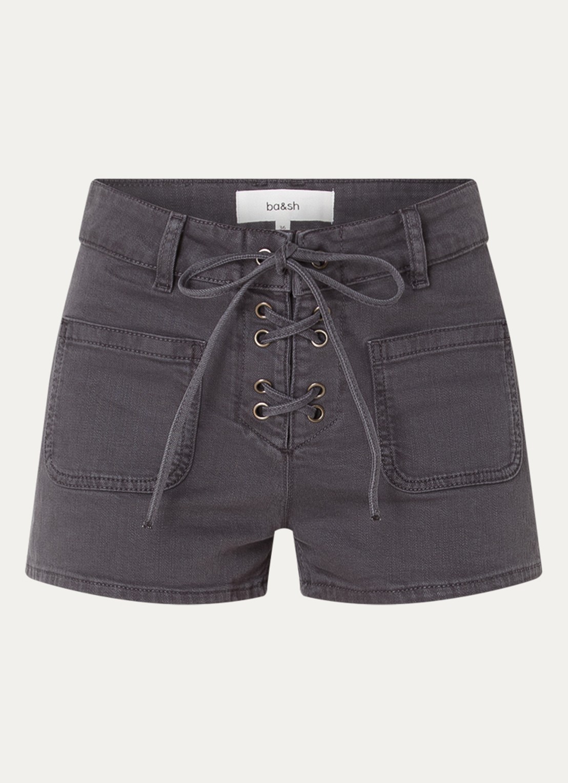 ba&sh Reno mid waist straight leg korte broek met koordsluiting  - voorkant donkergrijs
