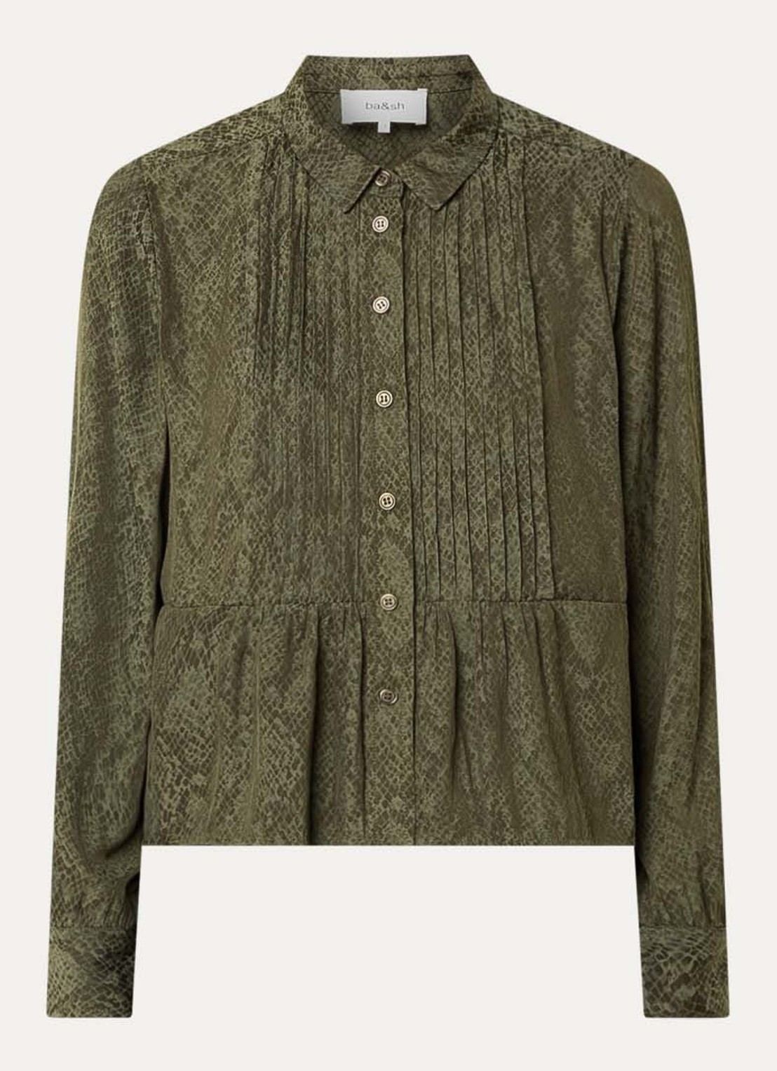 ba&sh Riata blouse met plissé - voorkant bronsgroen