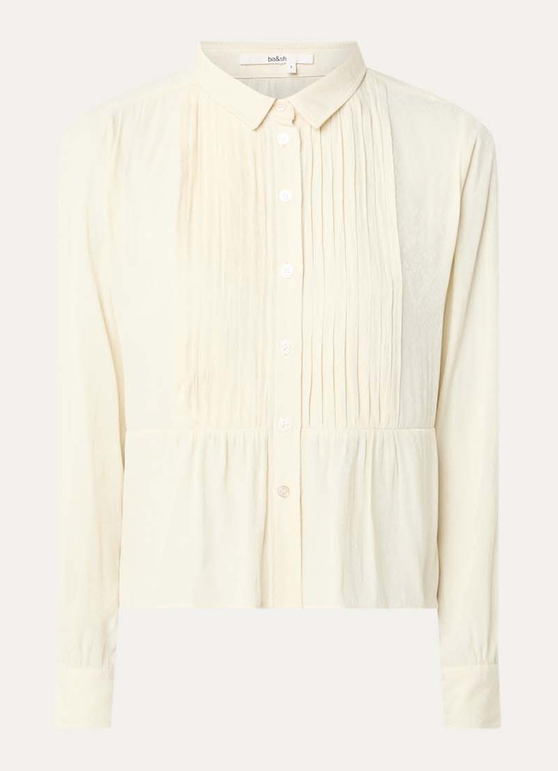 ba&sh Riata blouse met plissé - voorkant 2 creme