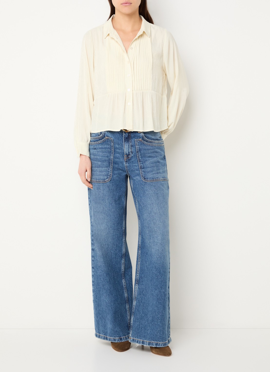 ba&sh Riata blouse met plissé - voorkant 3 creme