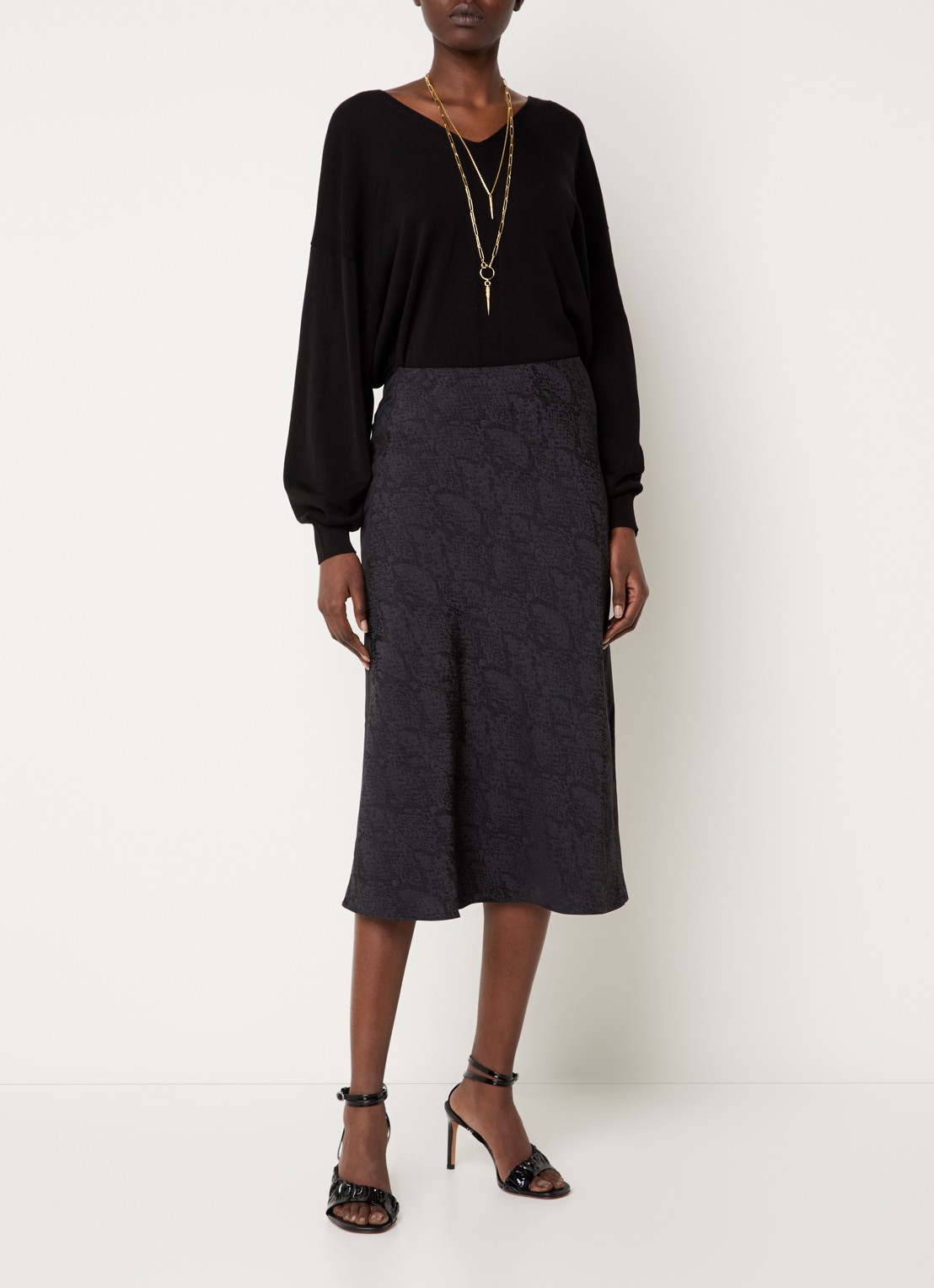 ba&sh Rista midi rok met slangenprint - voorkant 2 zwart