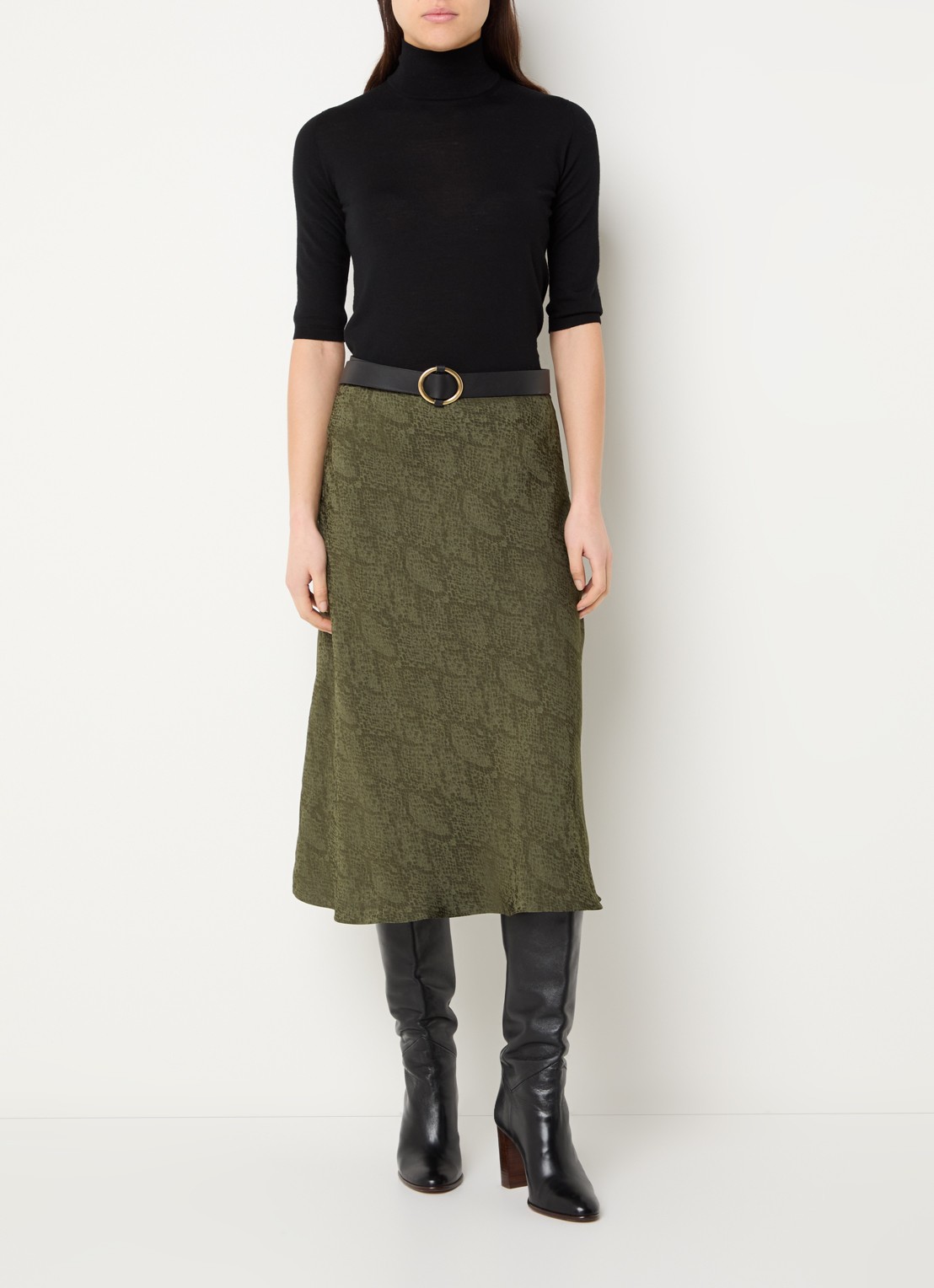ba&sh Rista midi rok met slangenprint - voorkant 4 legergroen