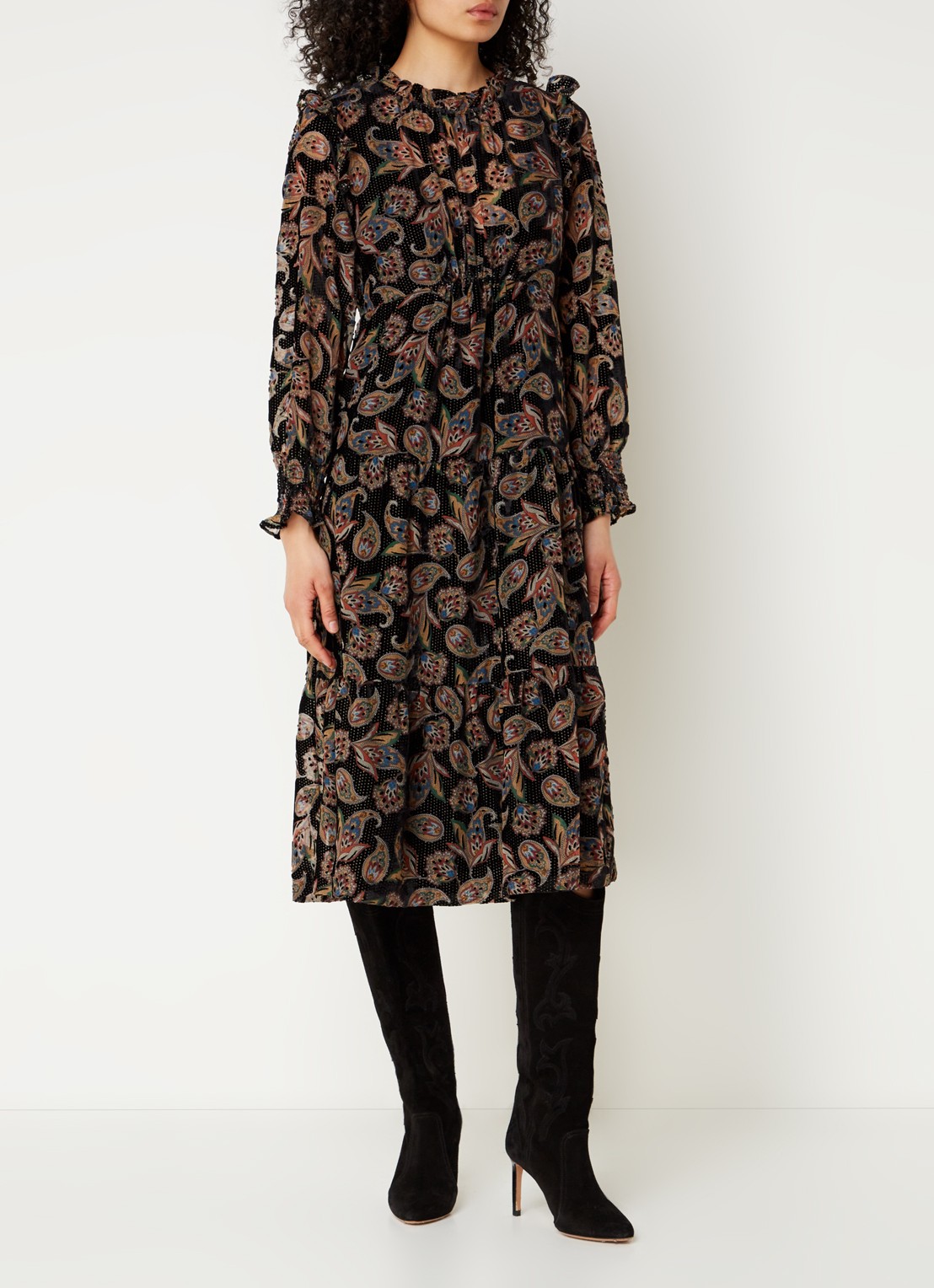 ba&sh Roane midi tuniekjurk met paisley dessin - detail 2 zwart