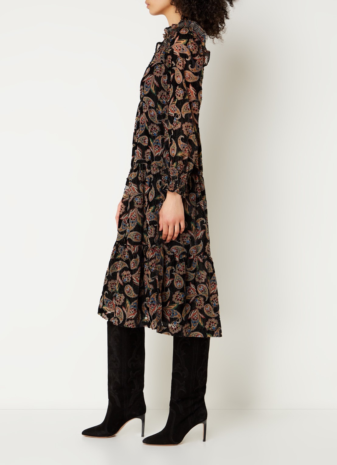 ba&sh Roane midi tuniekjurk met paisley dessin - voorkant 5 zwart
