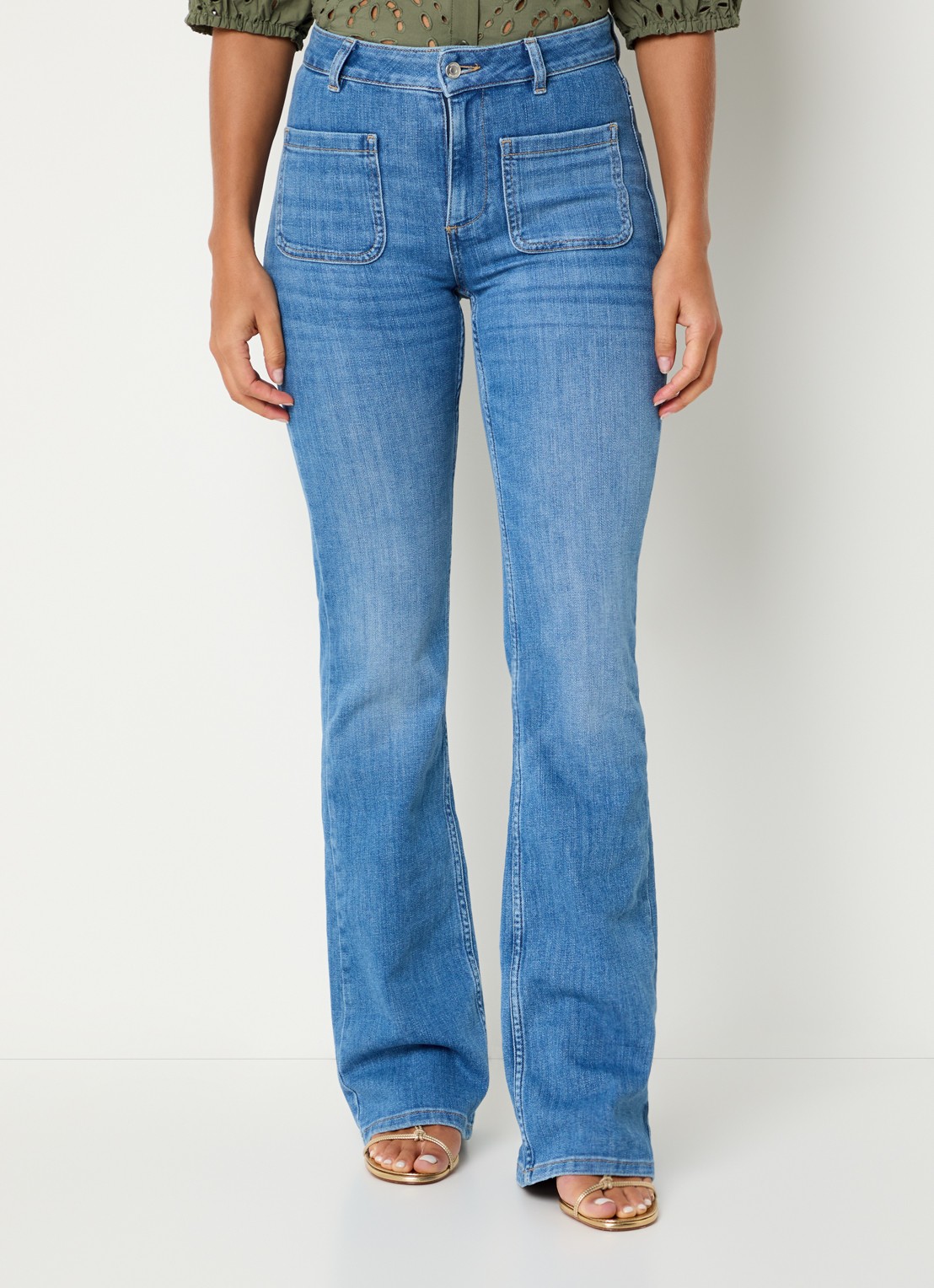 ba&sh Ross high waist slim fit jeans met medium wassing - detail 4 indigo