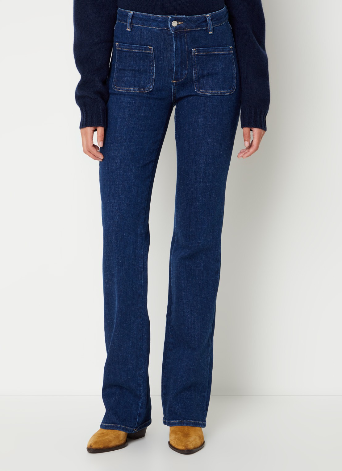 ba&sh Ross mid waist bootcut jeans met donkere wassing - detail indigo