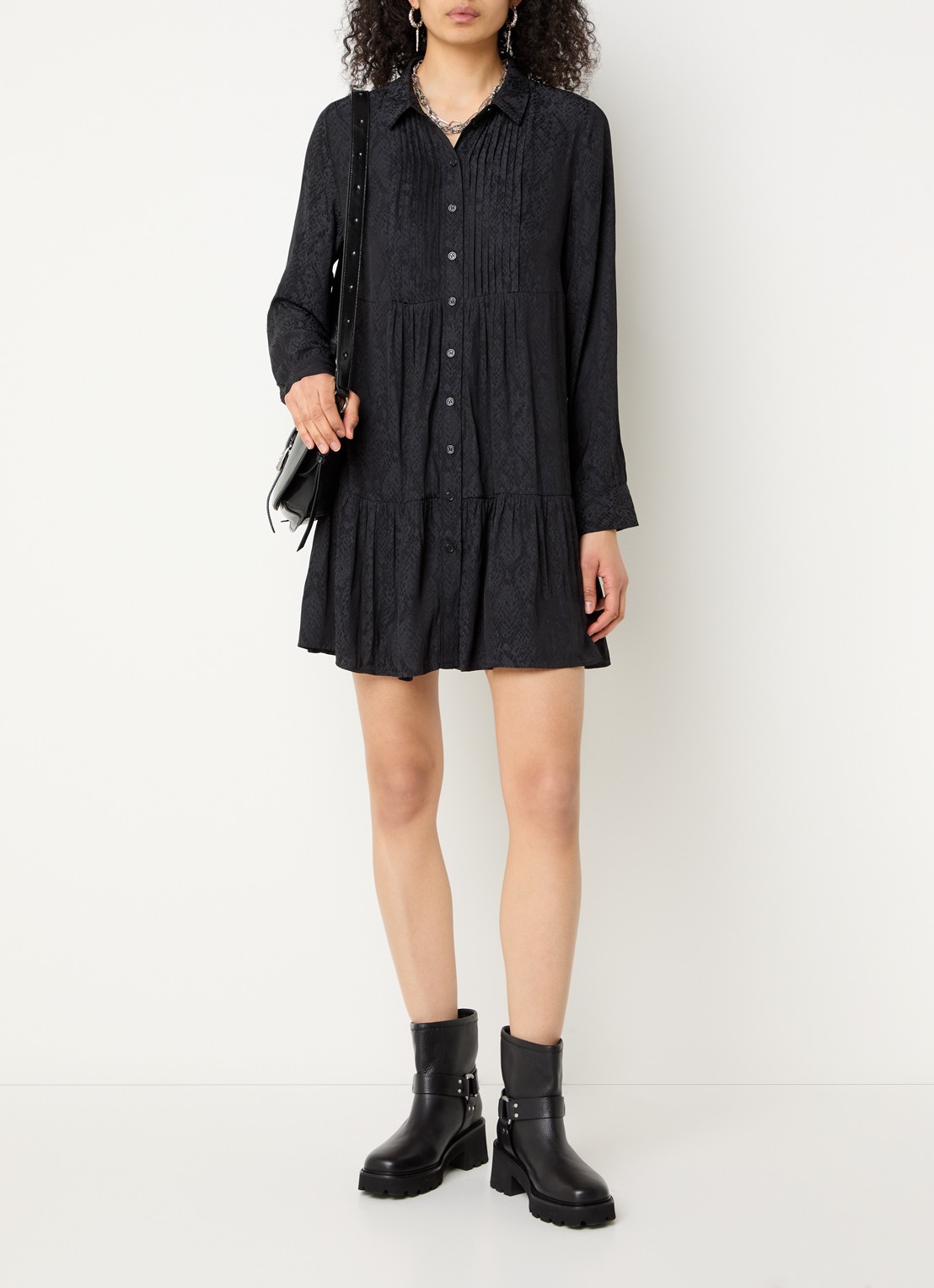 ba&sh Rosyna mini blousejurk met slangenprint - voorkant 3 zwart