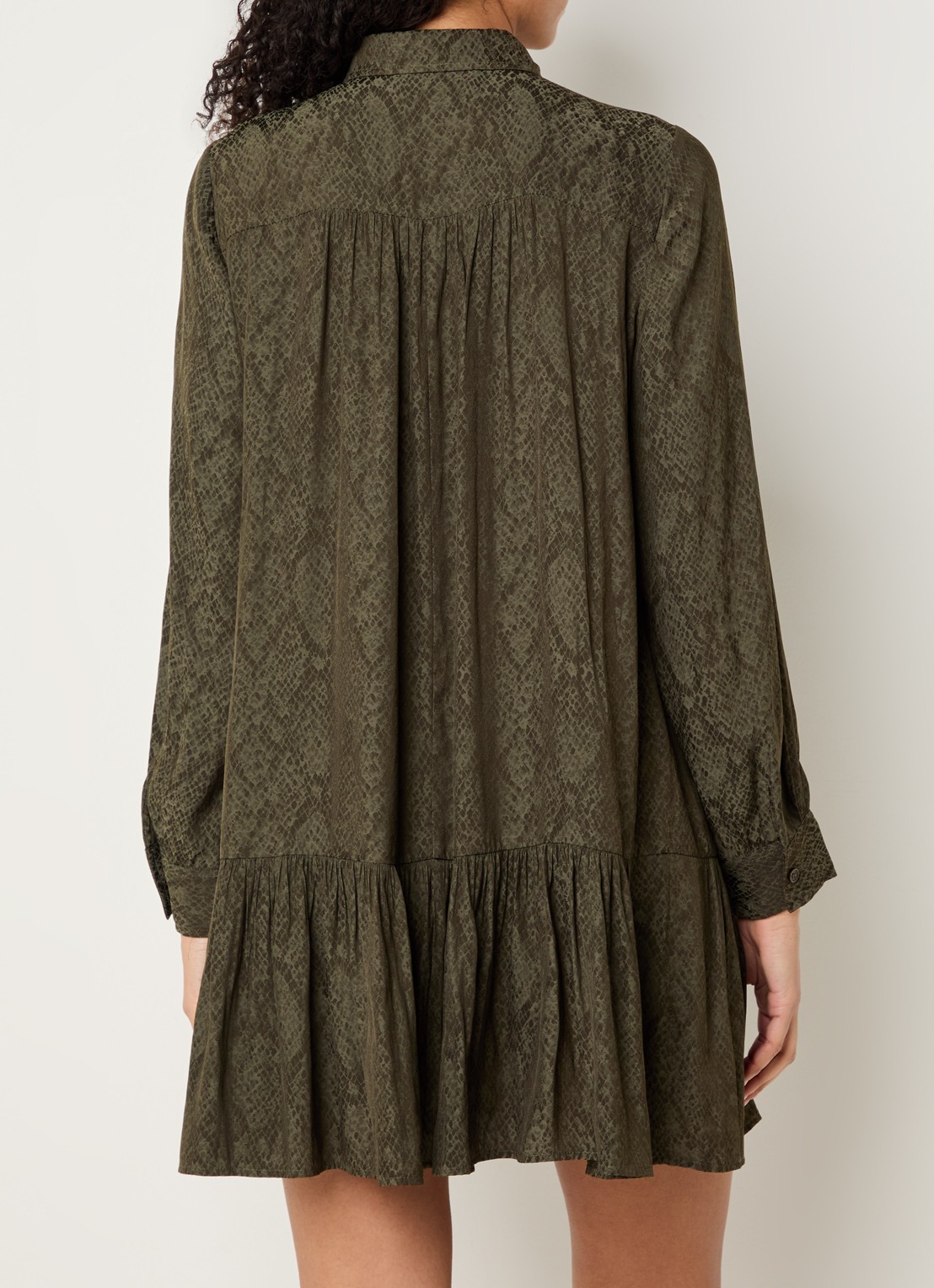 ba&sh Rosyna mini blousejurk met slangenprint - achterkant 4 khaki