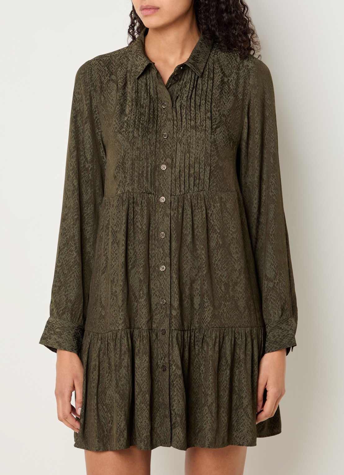 ba&sh Rosyna mini blousejurk met slangenprint - detail 3 khaki