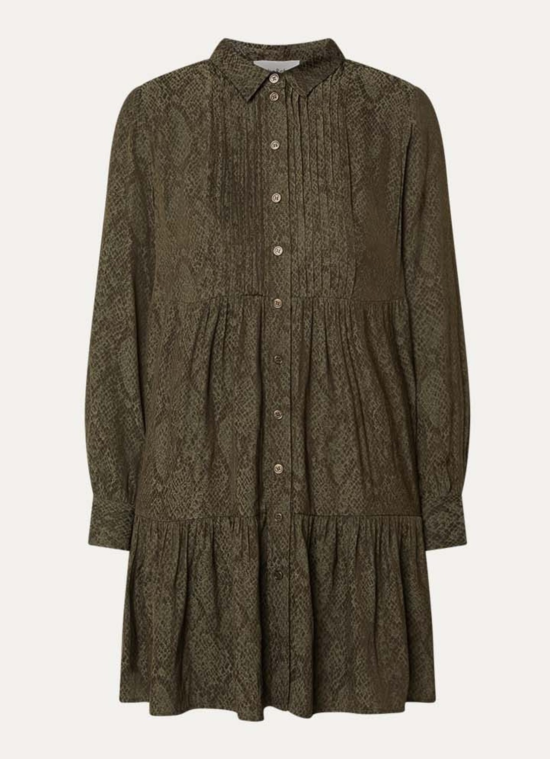 ba&sh Rosyna mini blousejurk met slangenprint - voorkant khaki