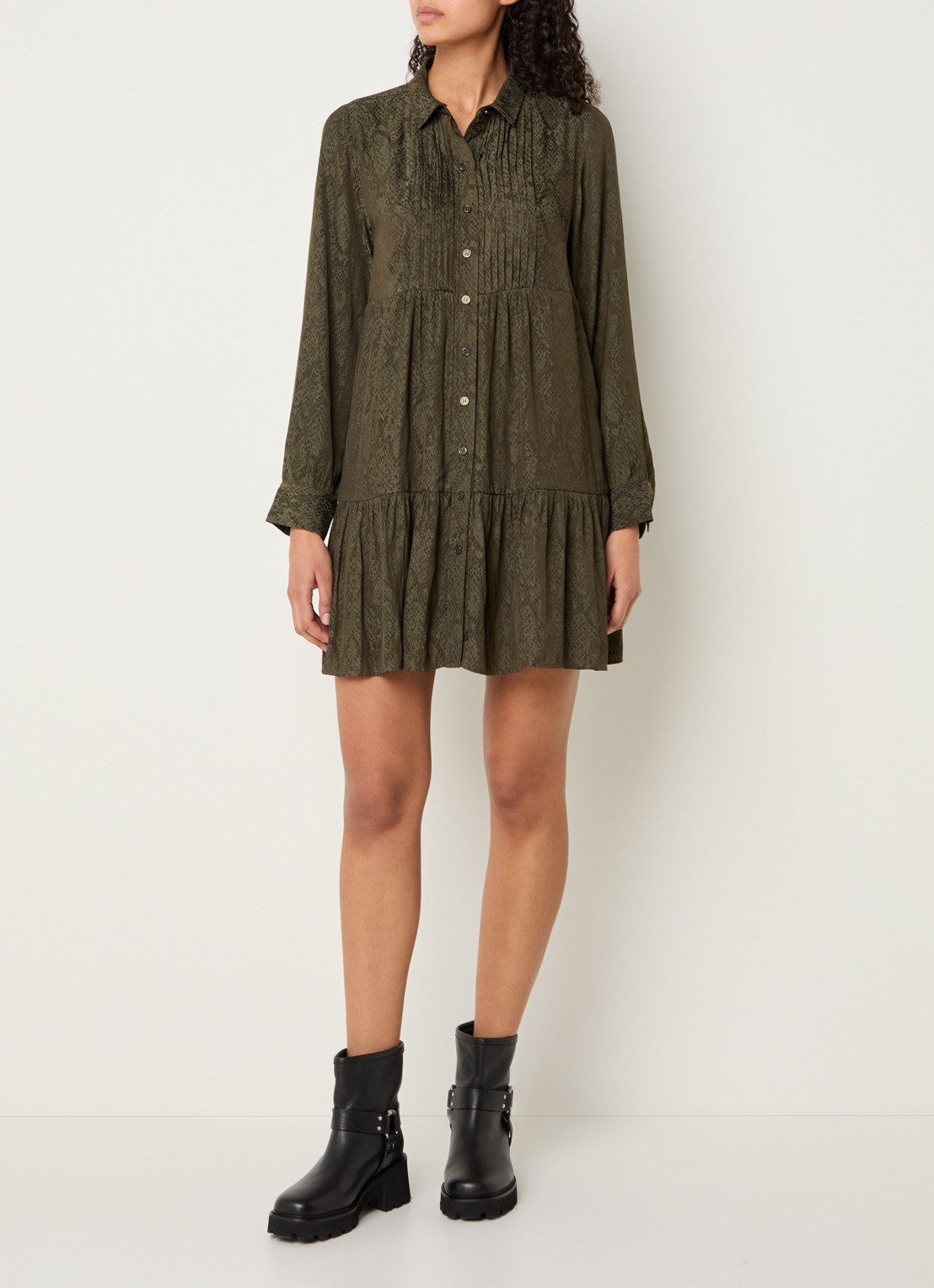 ba&sh Rosyna mini blousejurk met slangenprint - voorkant 2 khaki