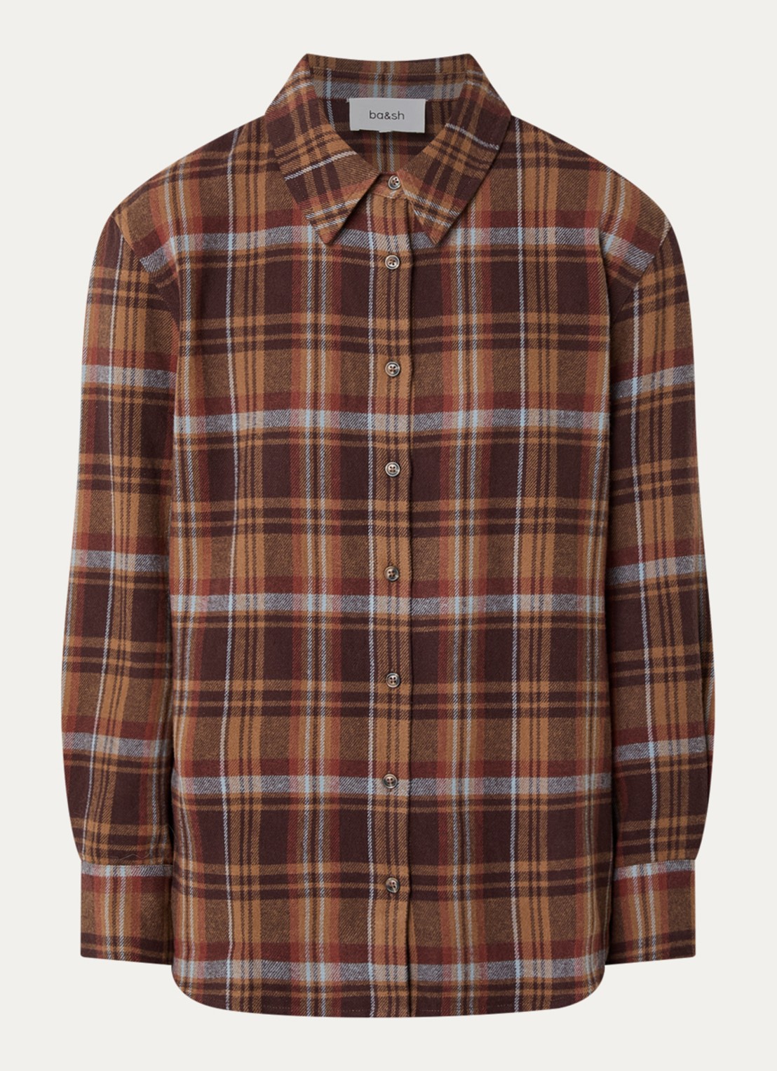 ba&sh Roxea blouse met ruitdessin - voorkant 3 roodbruin