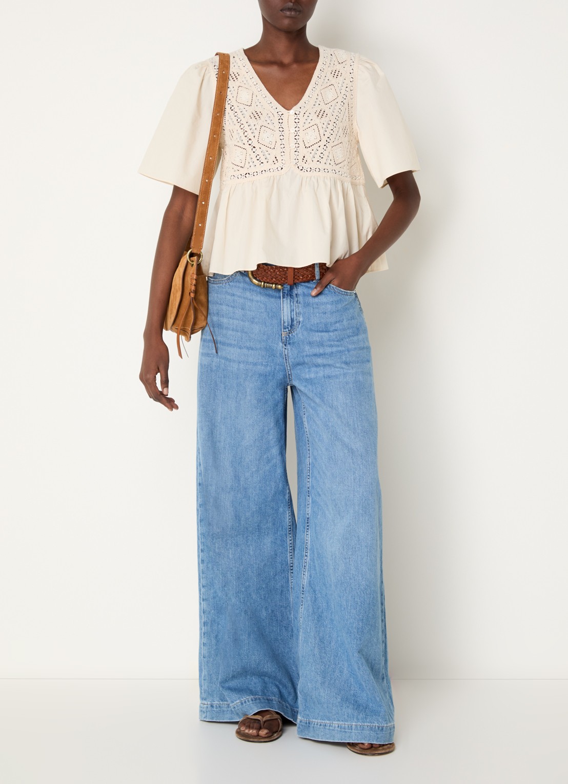 ba&sh Salvi tuniek met crochet en vlindermouw - voorkant 2 gebroken wit
