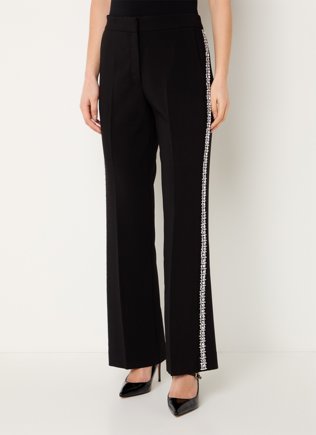 ba&sh Saul high waist wide fit pantalon met strass - detail zwart
