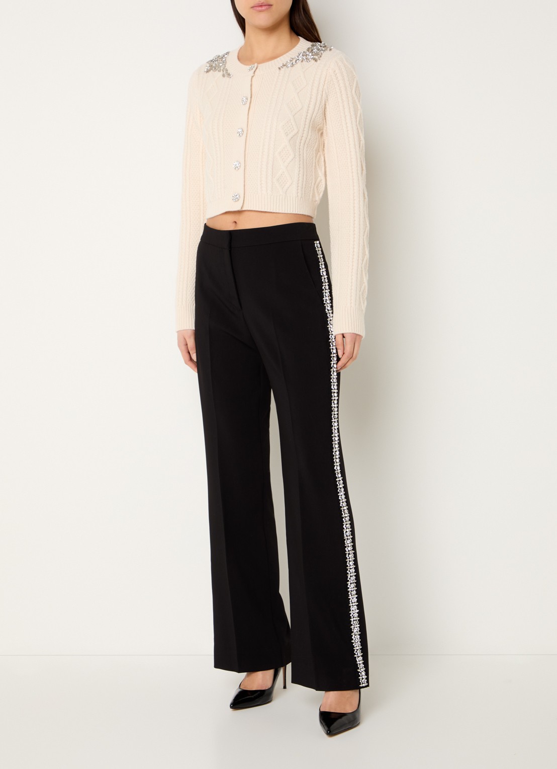 ba&sh Saul high waist wide fit pantalon met strass - voorkant 3 zwart