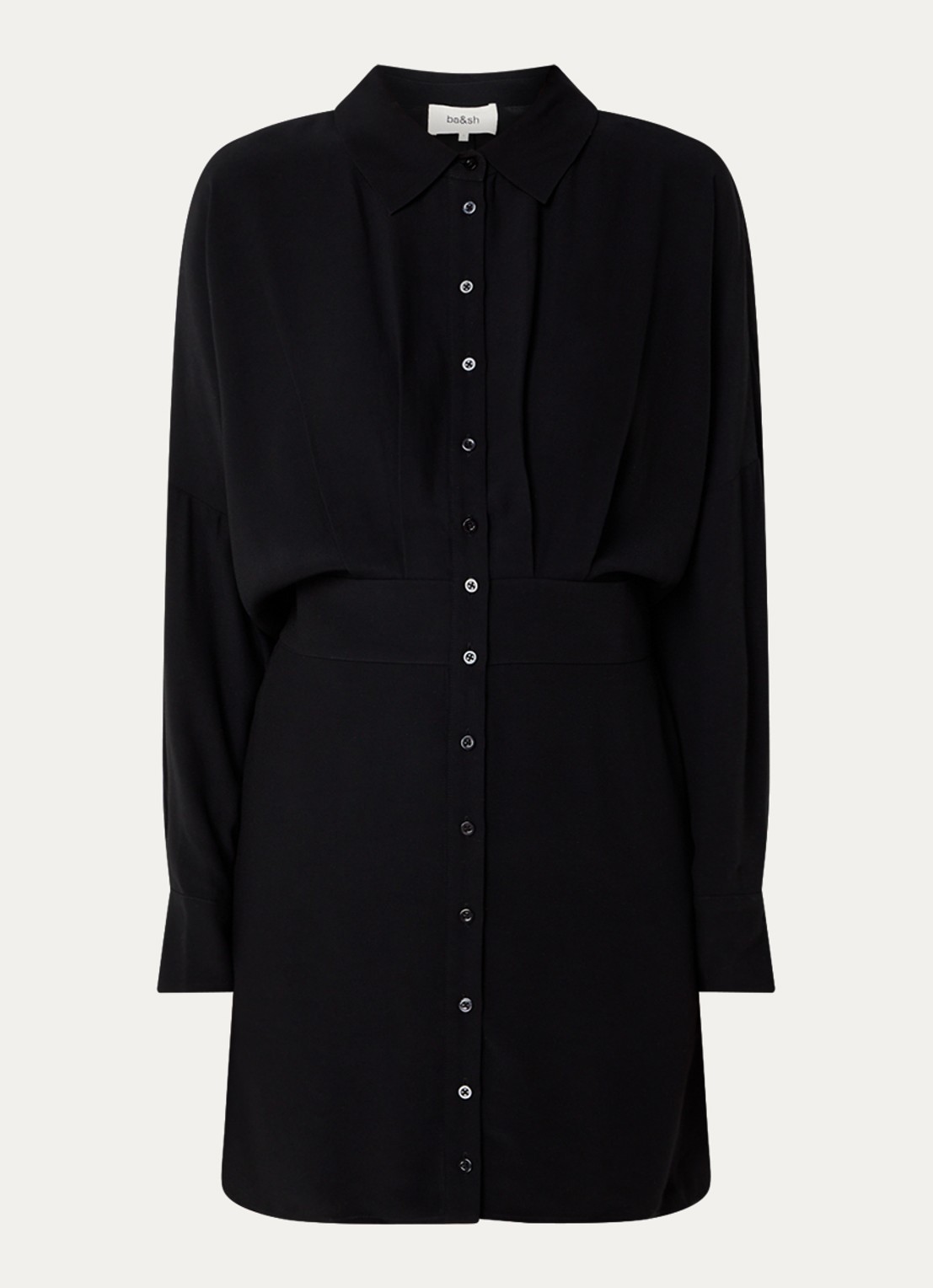 ba&sh Sayana mini blousejurk met vleermuismouw - voorkant 3 zwart