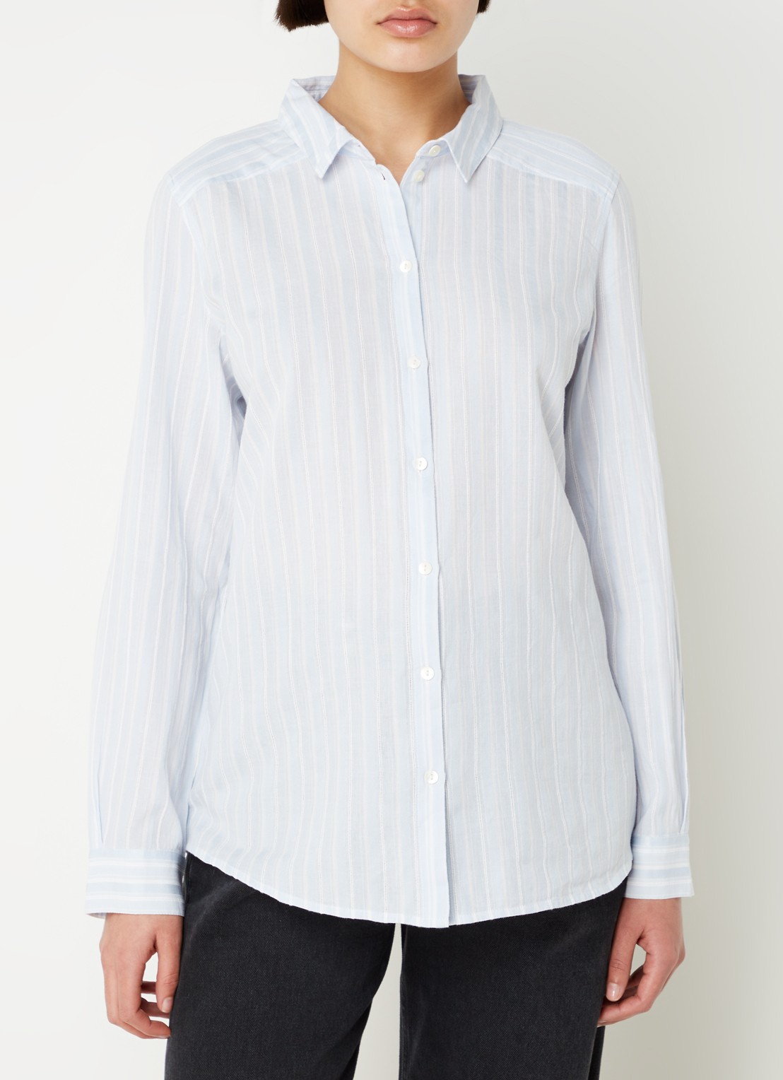 ba&sh Scherif blouse met streepprint - detail 4 lichtblauw