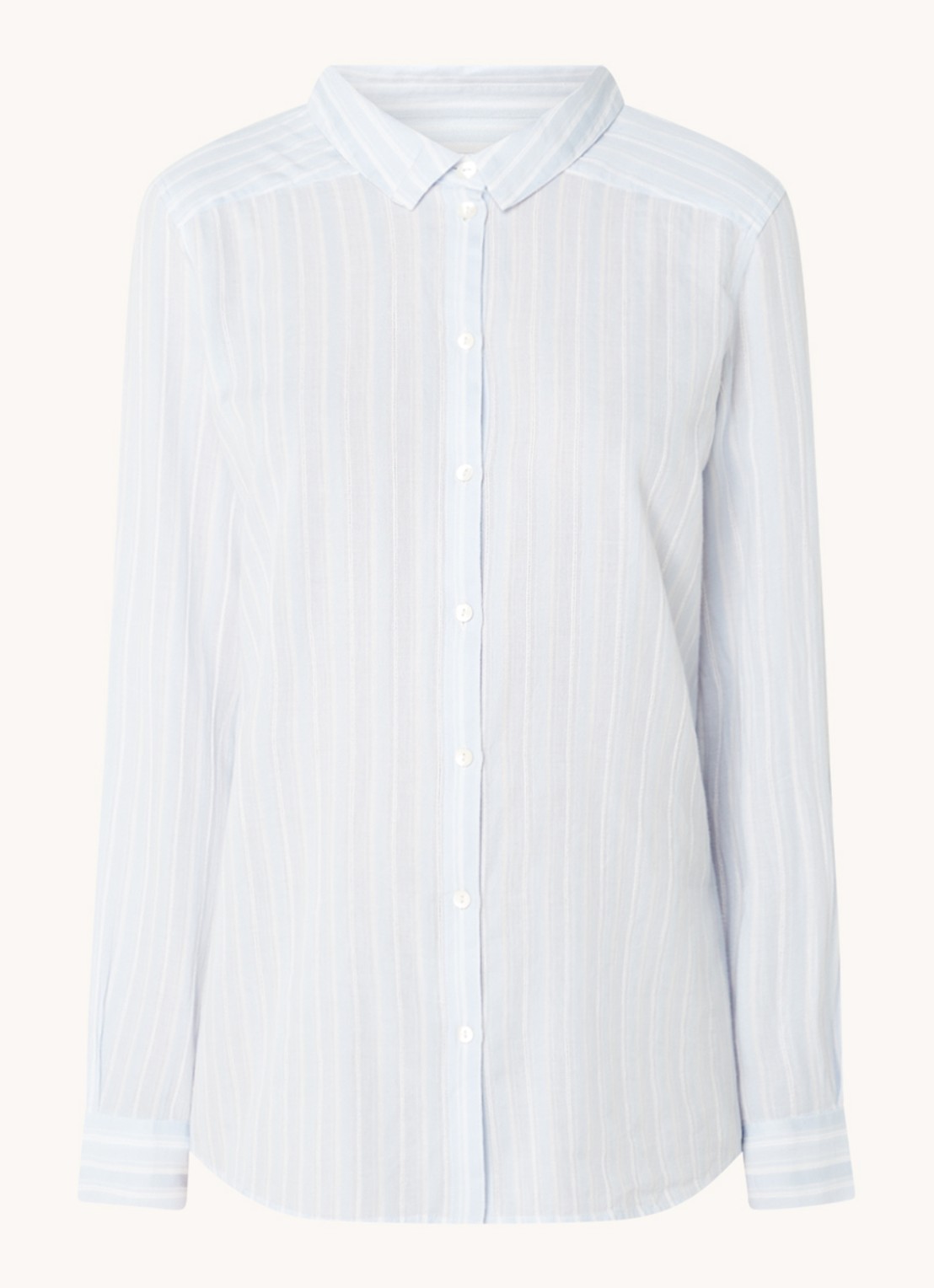 ba&sh Scherif blouse met streepprint - voorkant 2 lichtblauw
