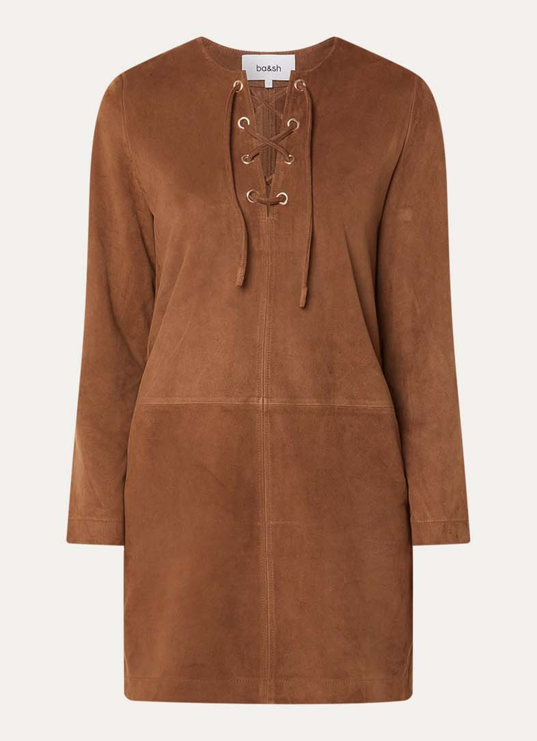 ba&sh Seda mini tuniekjurk van geitensuède - voorkant 2 cognac