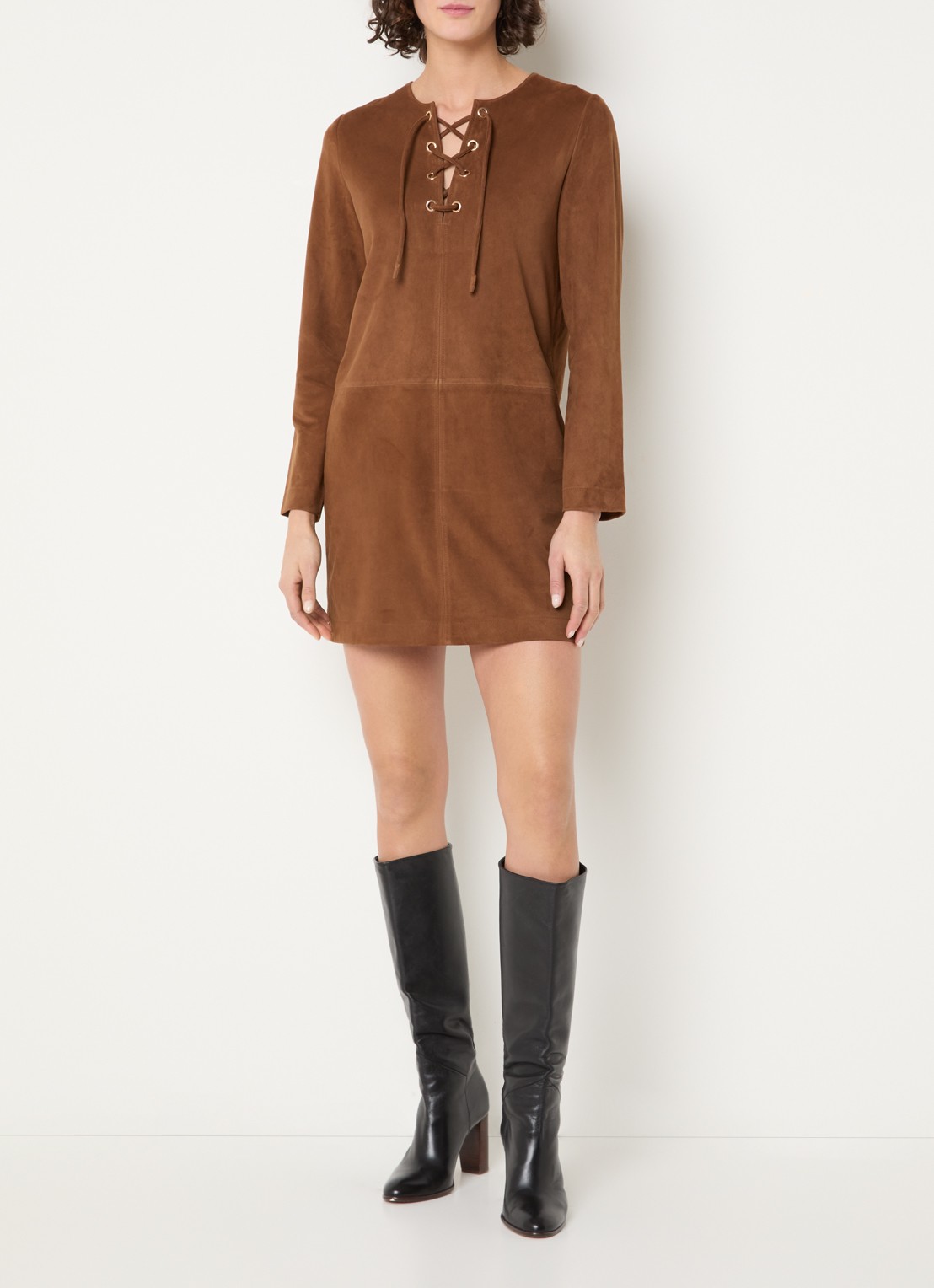 ba&sh Seda mini tuniekjurk van geitensuède - voorkant 3 cognac