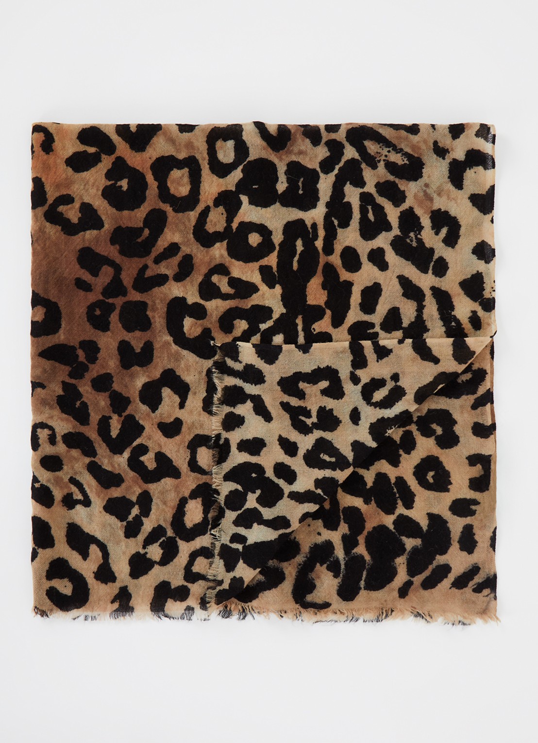 ba&sh Selene fijngebreide sjaal van scheerwol met panterprint 100 x 100 cm - voorkant bruin