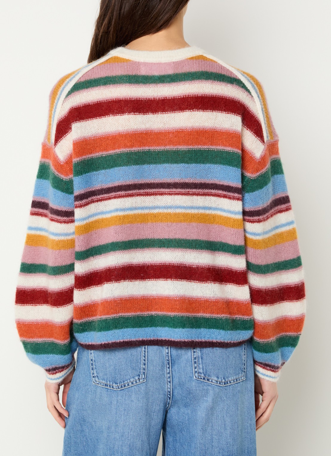 ba&sh Serena grofgebreide trui in alpaca wolblend met streepprint - achterkant 2 multicolor