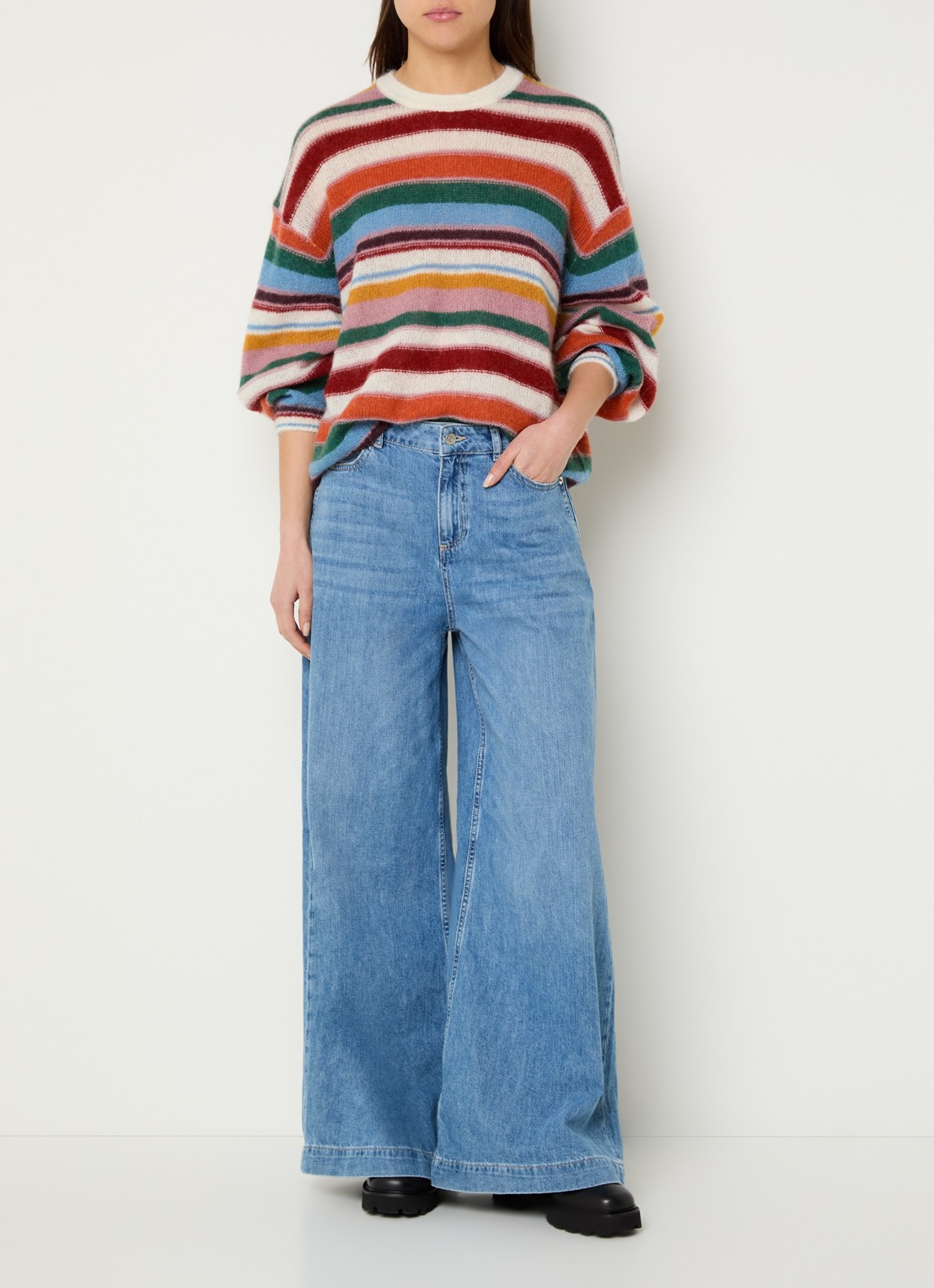 ba&sh Serena grofgebreide trui in alpaca wolblend met streepprint - voorkant 4 multicolor