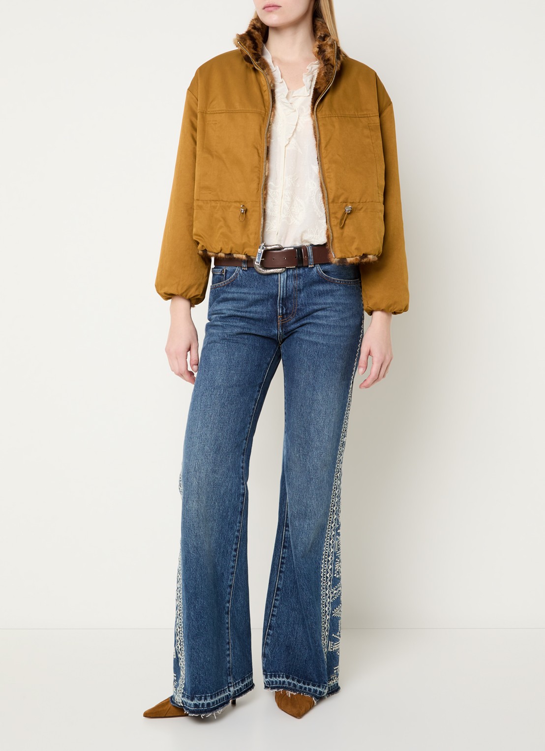 ba&sh Serge reversible jack met details van imitatiebont - voorkant 4 camel