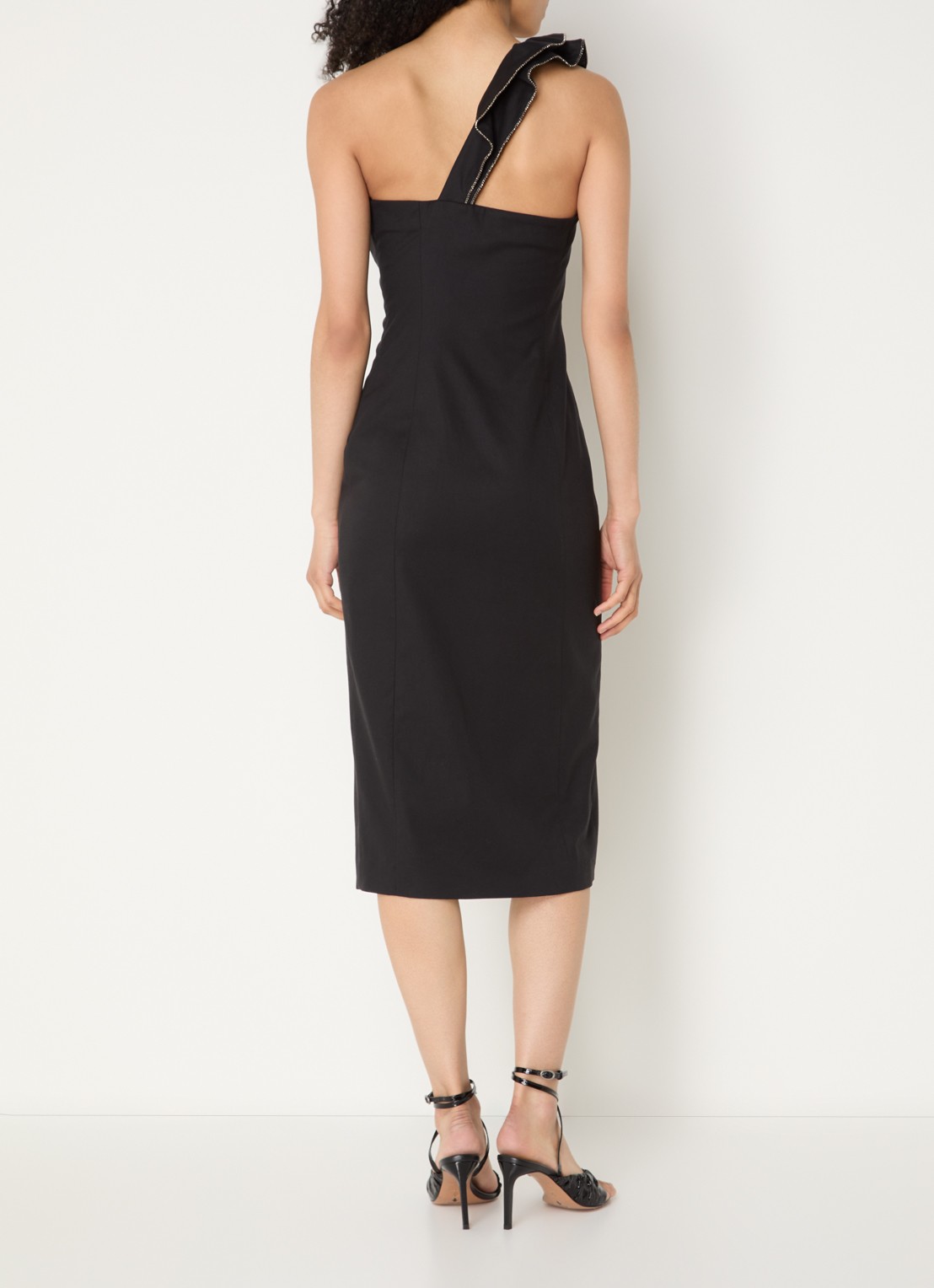 ba&sh Silla one shoulder midi jurk met split - achterkant 4 zwart
