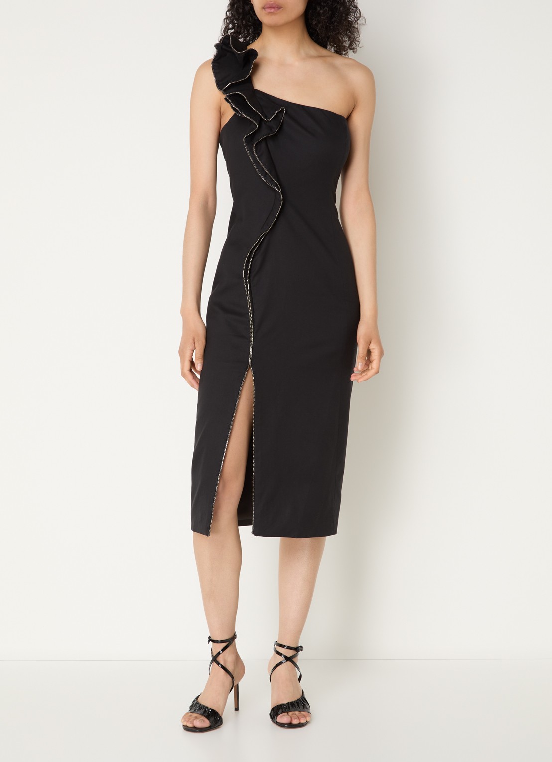 ba&sh Silla one shoulder midi jurk met split - detail 3 zwart