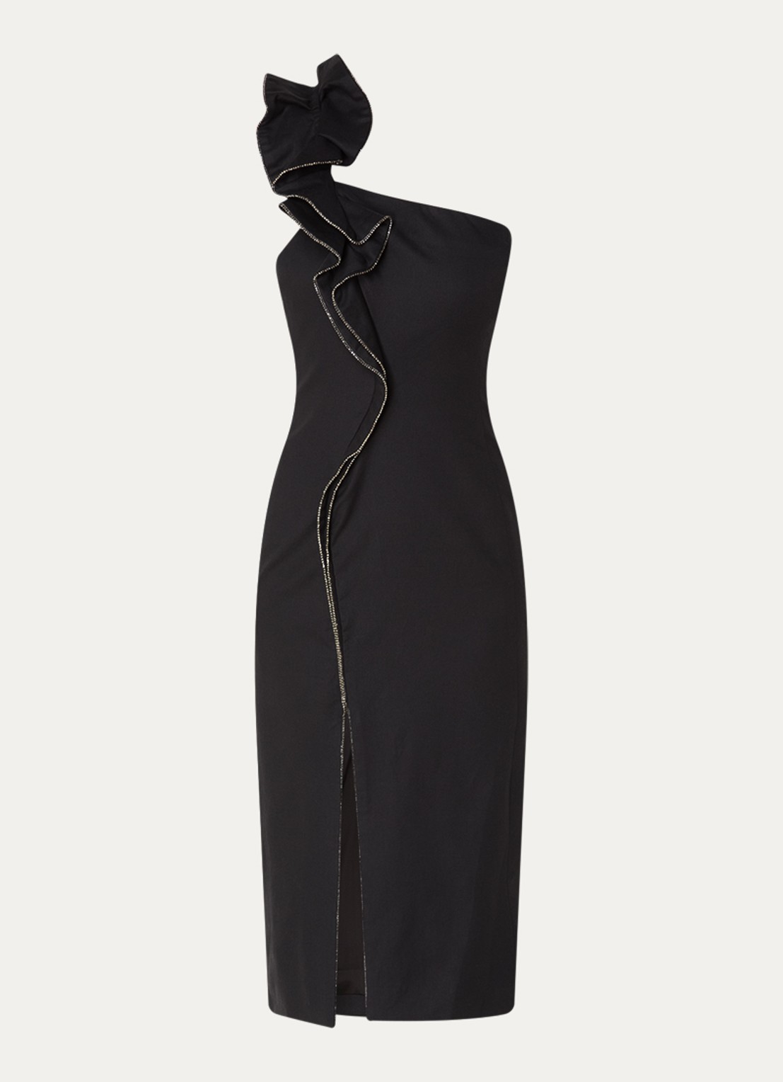ba&sh Silla one shoulder midi jurk met split - voorkant zwart