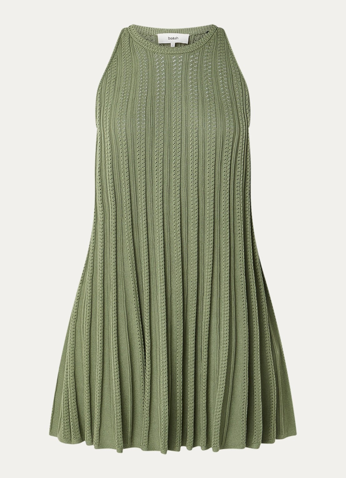 ba&sh Sinnta mini jurk met ronde hals - voorkant 3 bronsgroen