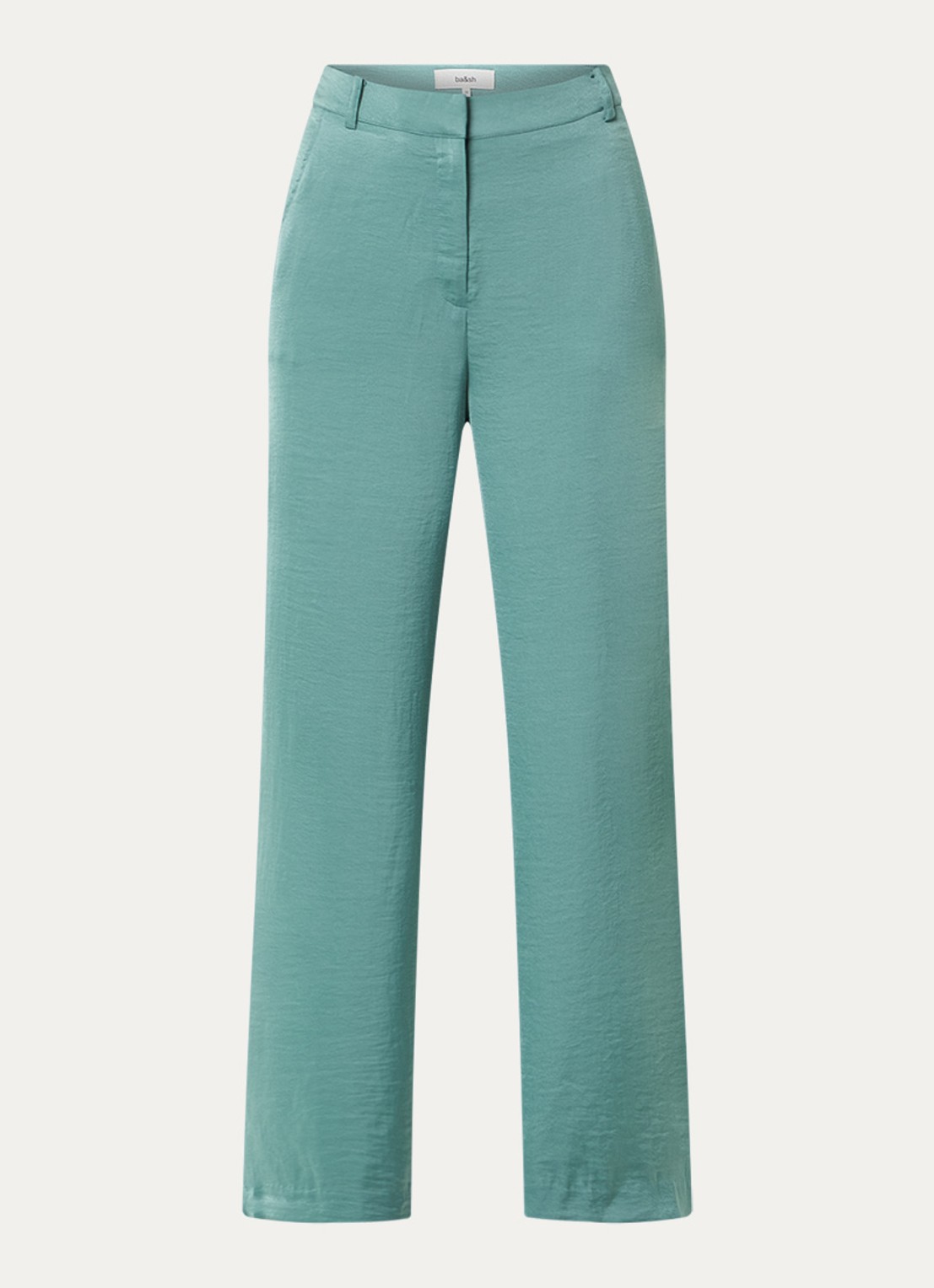 ba&sh Solveig high waist wide fit pantalon van satijn met steekzakken - voorkant 2 zeegroen