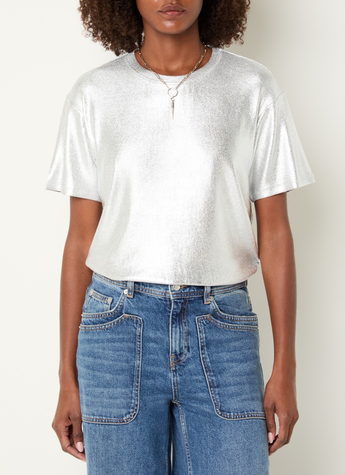 ba&sh Sony T-shirt met metallic finish  - detail 4 zilver