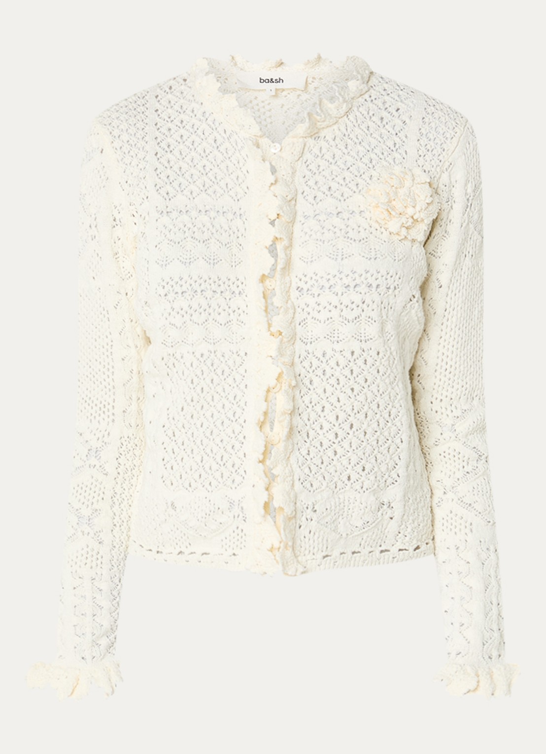 ba&sh Soria grofgebreid vest met broderie - voorkant gebroken wit
