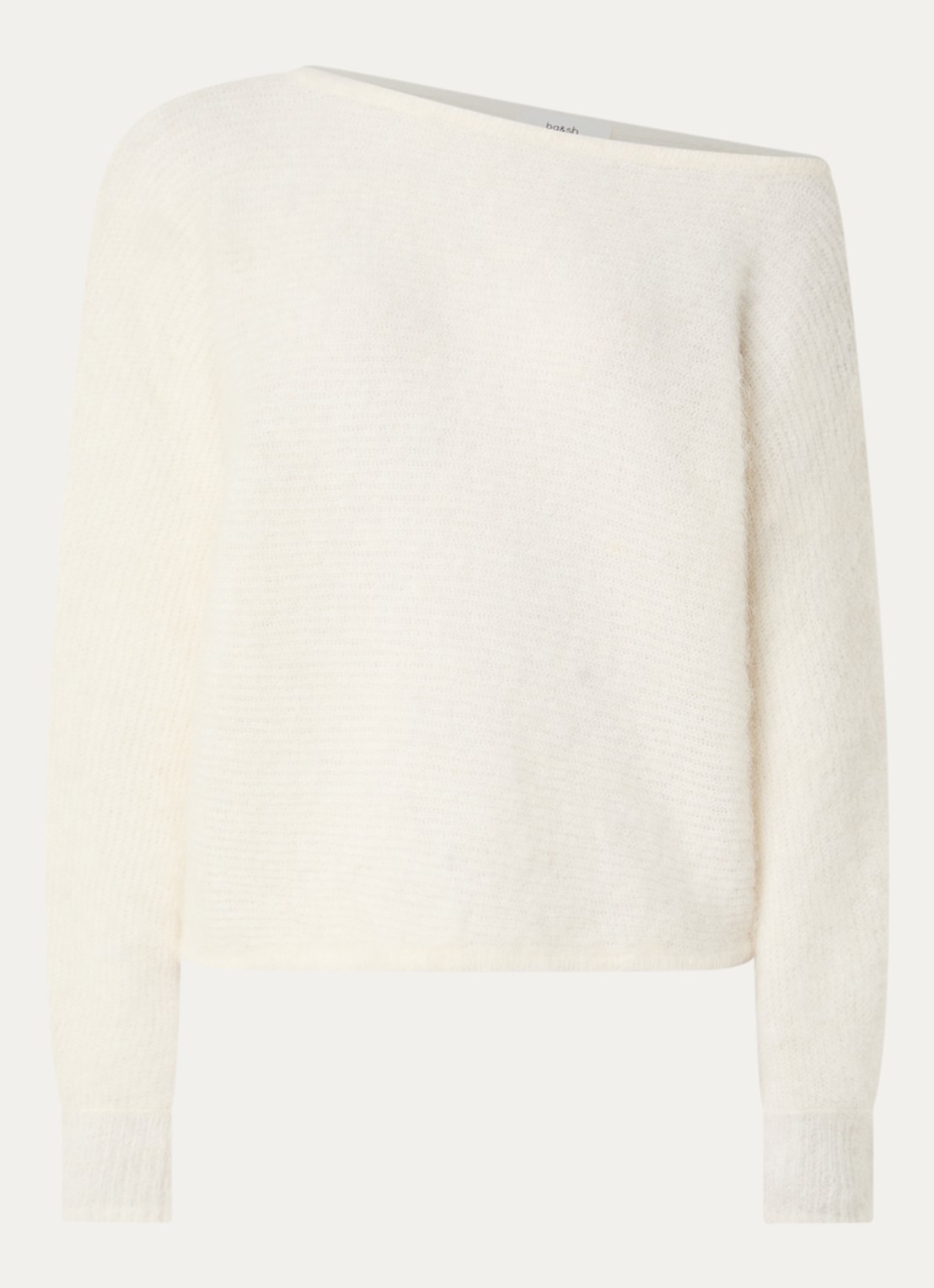 ba&sh Suela grofgebreide pullover in alpaca wolblend met asymmetrische hals - voorkant 3 gebroken wit