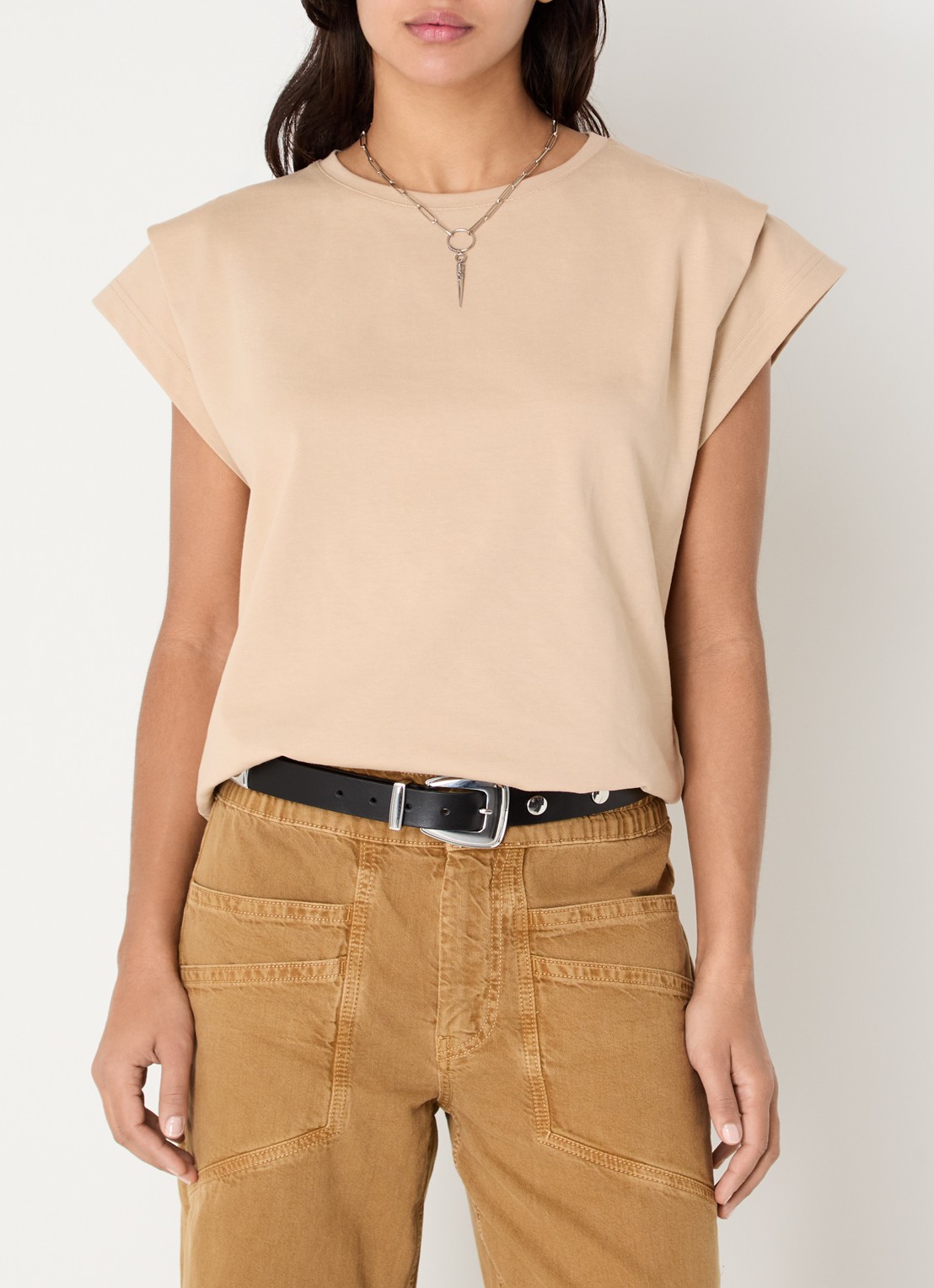 ba&sh T-shirt met ronde hals  - detail beige