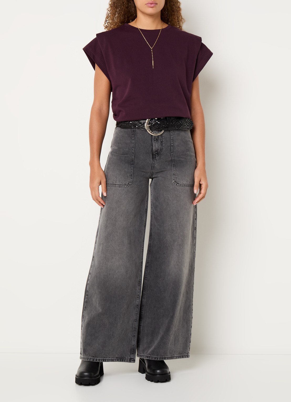 ba&sh T-shirt met stretch - voorkant 3 bordeauxrood