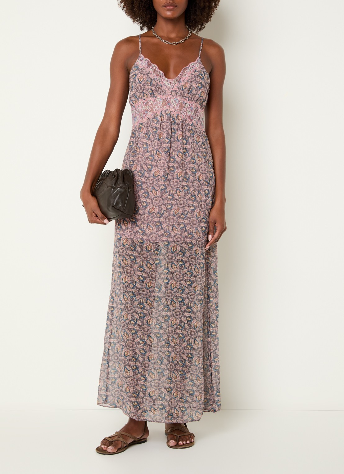 ba&sh Tama semi-transparante maxi jurk met details van kant  - detail 4 blauw