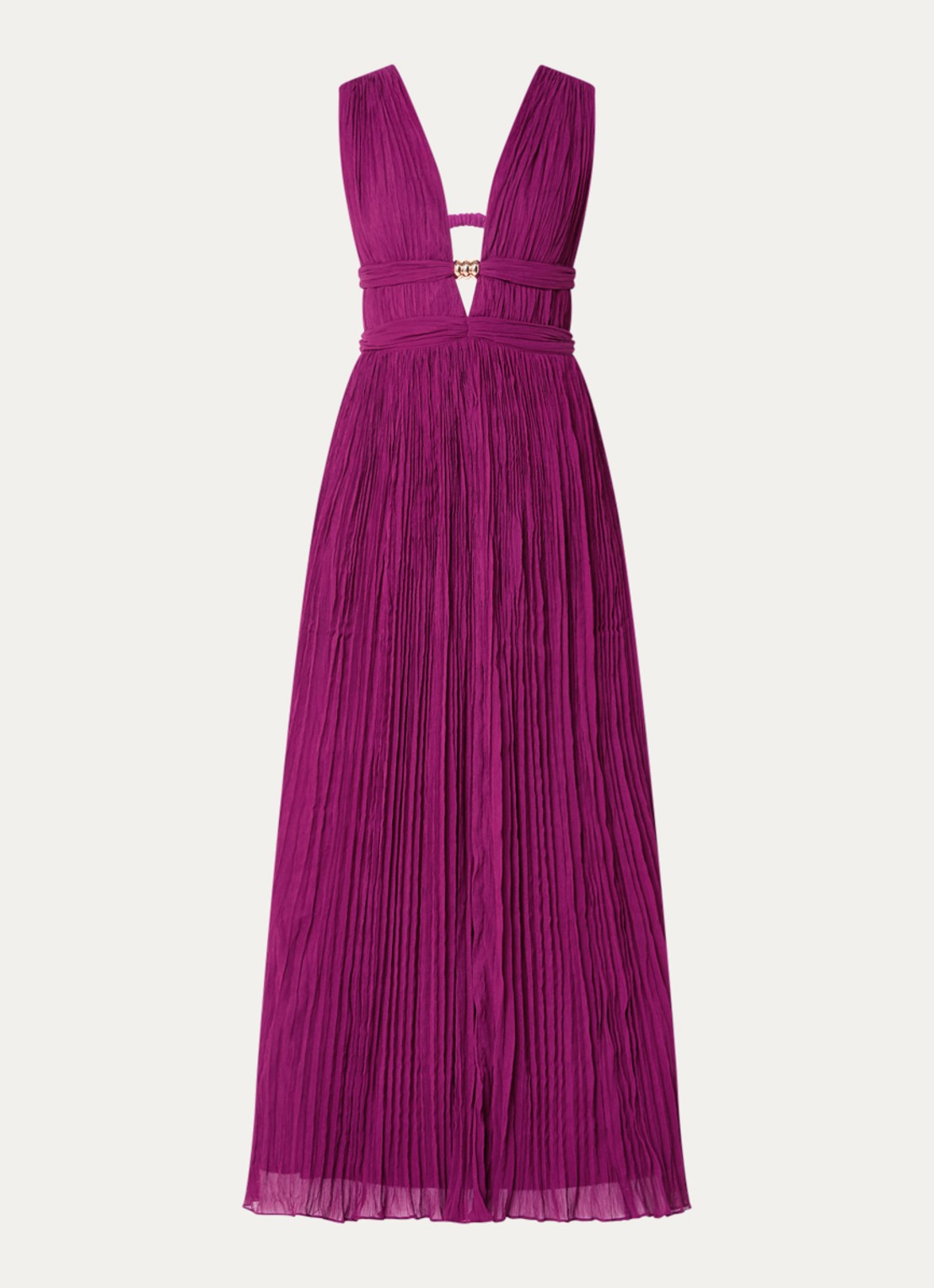 ba&sh Tania maxi jurk met plissé en V-hals - voorkant fuchsia