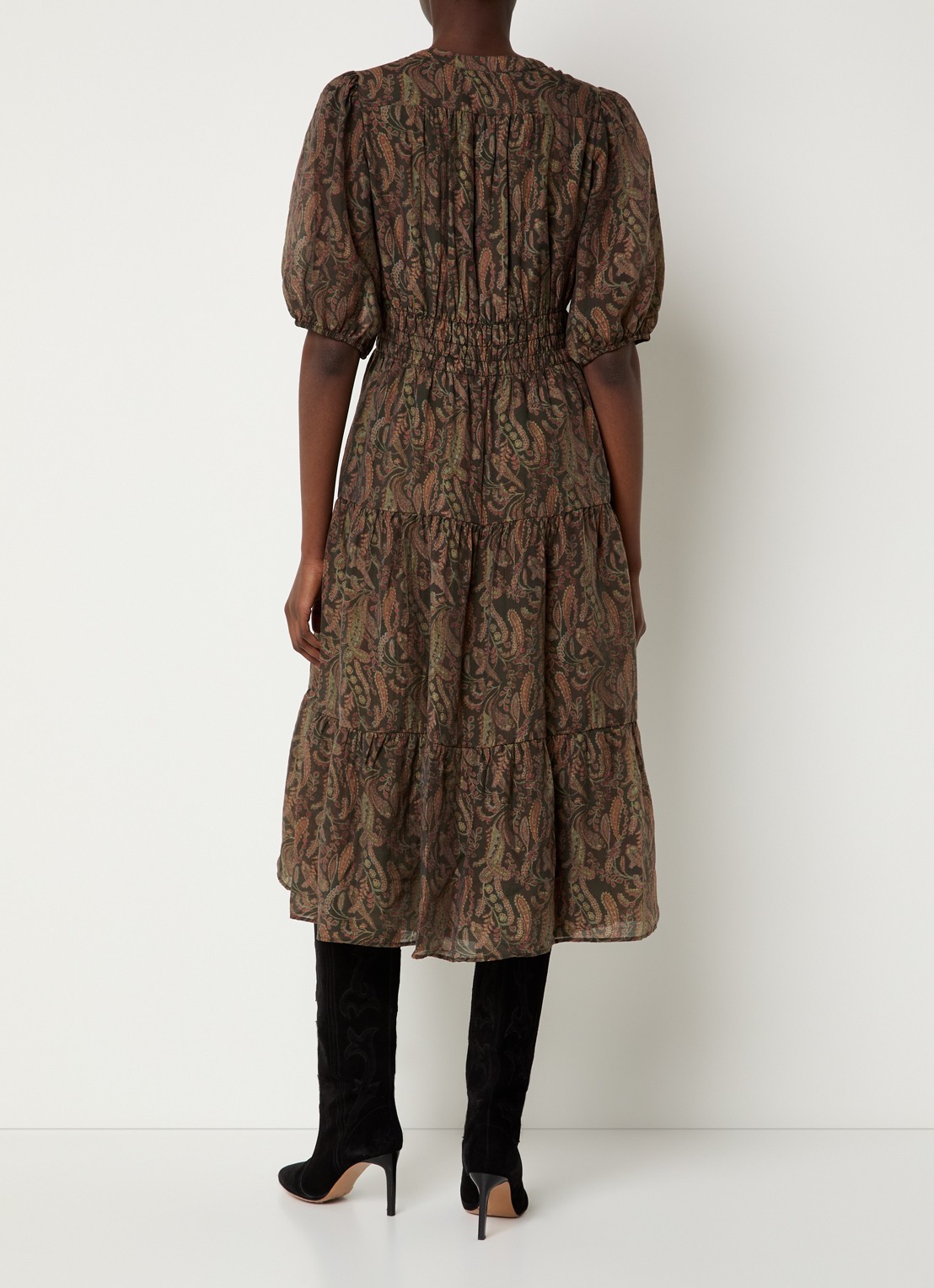 ba&sh Tanyssa midi tuniekjurk met ballonmouw - achterkant khaki