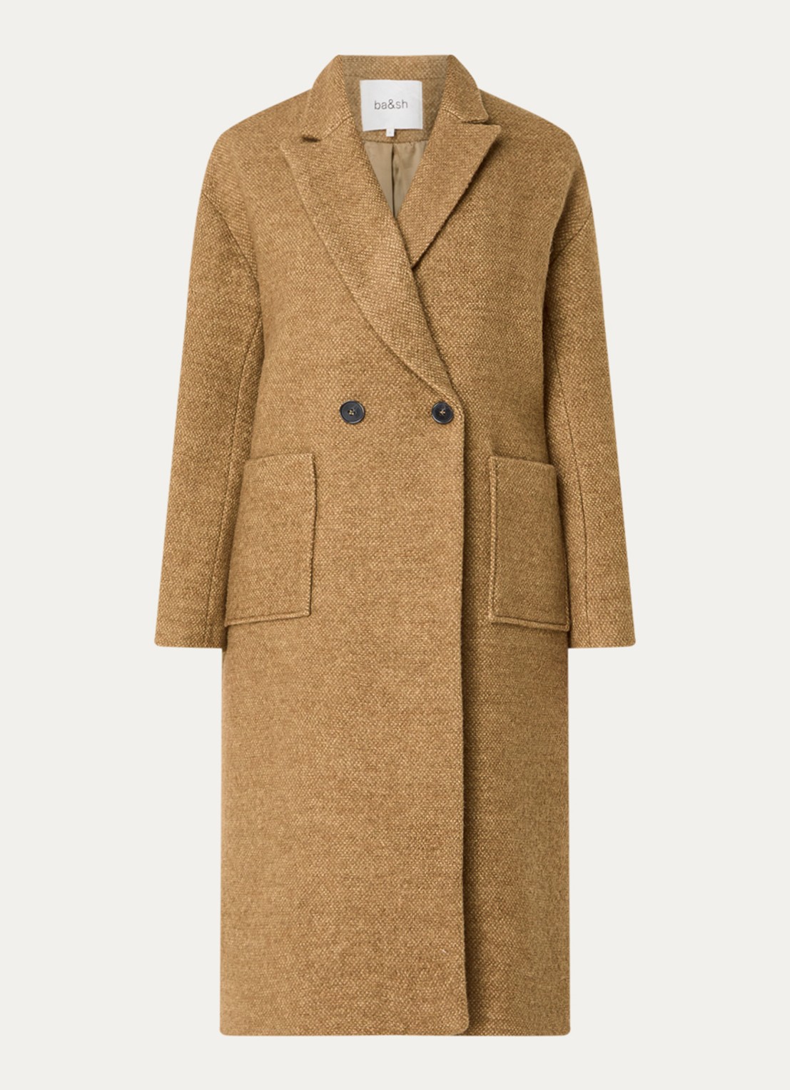 ba&sh Tao double-breasted mantel in scheerwolblend met opgestikte zakken - voorkant 4 camel