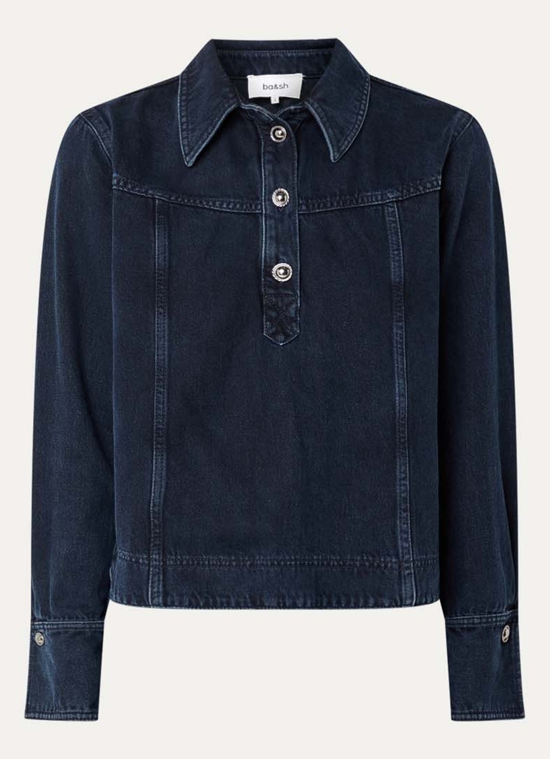 ba&sh Tavy tuniek van denim - voorkant indigo