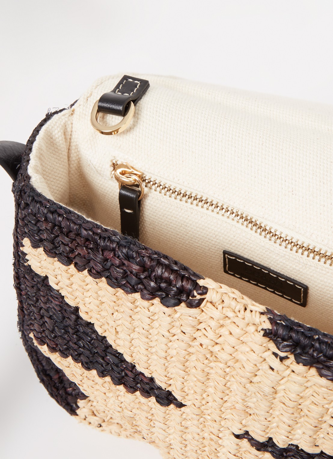 ba&sh Teddy crossbodytas van raffia met leren details - detail 3 zwart