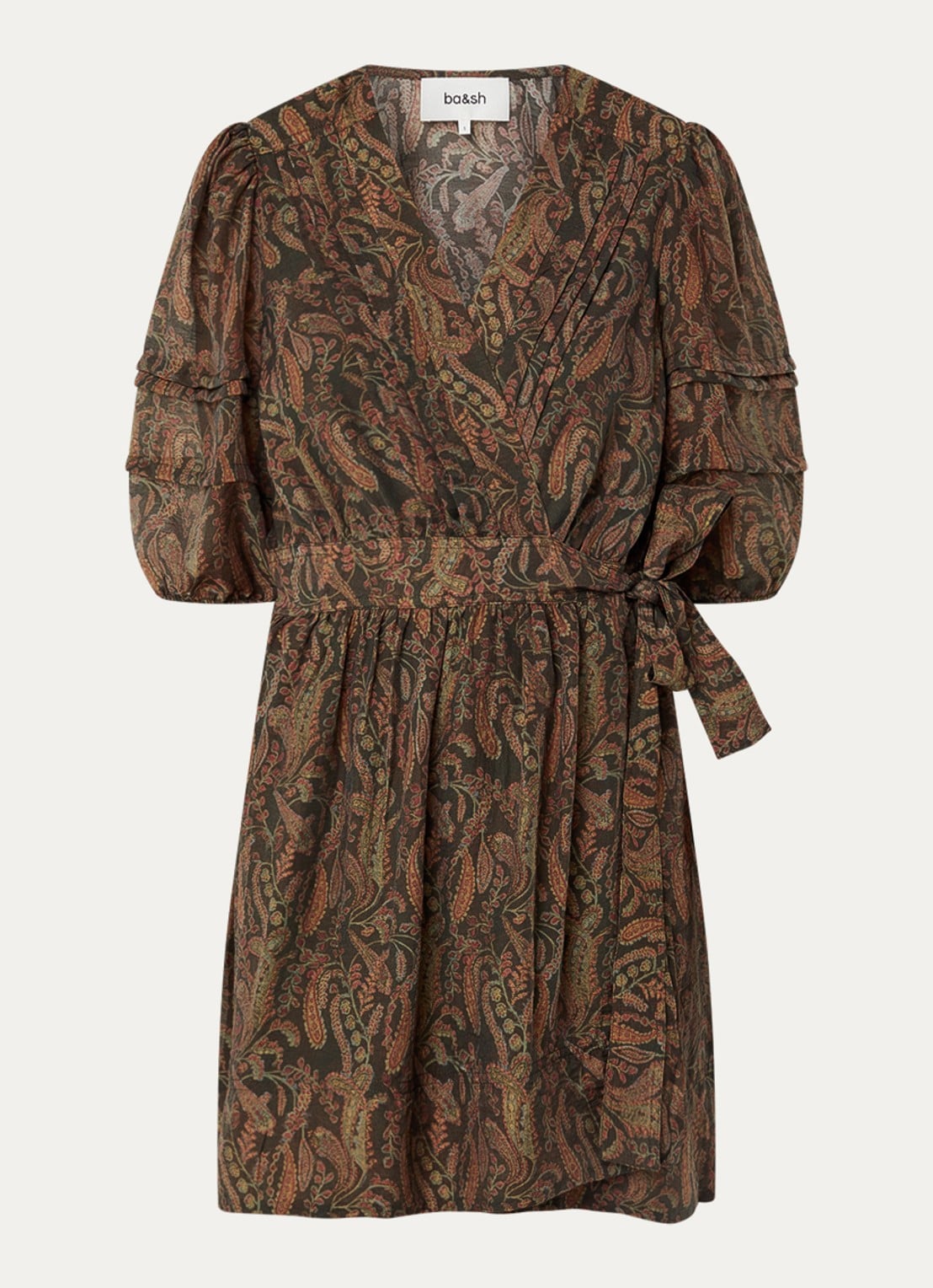 ba&sh Teodora mini jurk met bloemenprint - voorkant 3 khaki