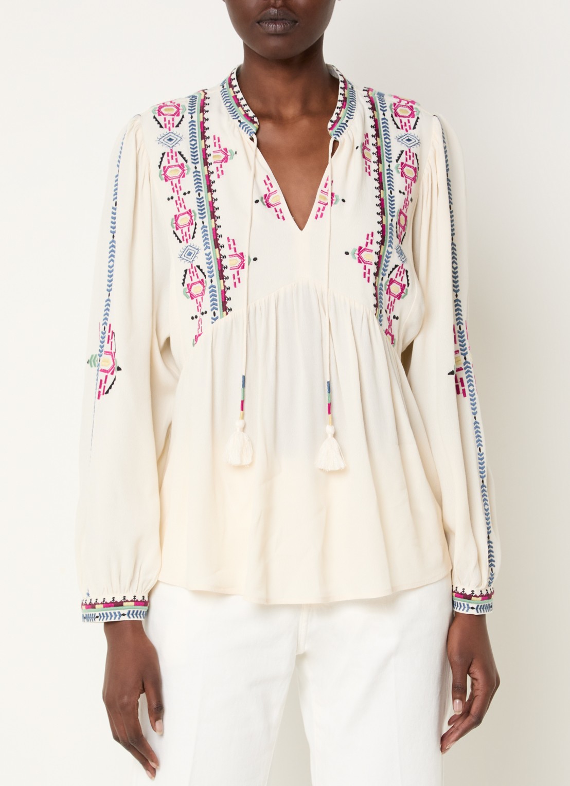 ba&sh Tilt tuniek met borduring - detail gebroken wit