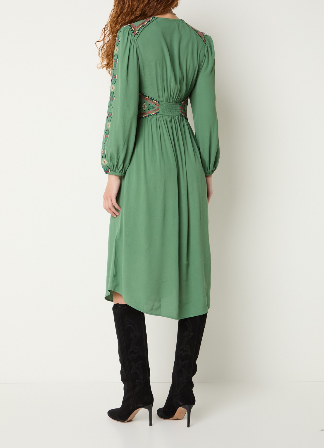 ba&sh Tina blousejurk met borduring - achterkant groen