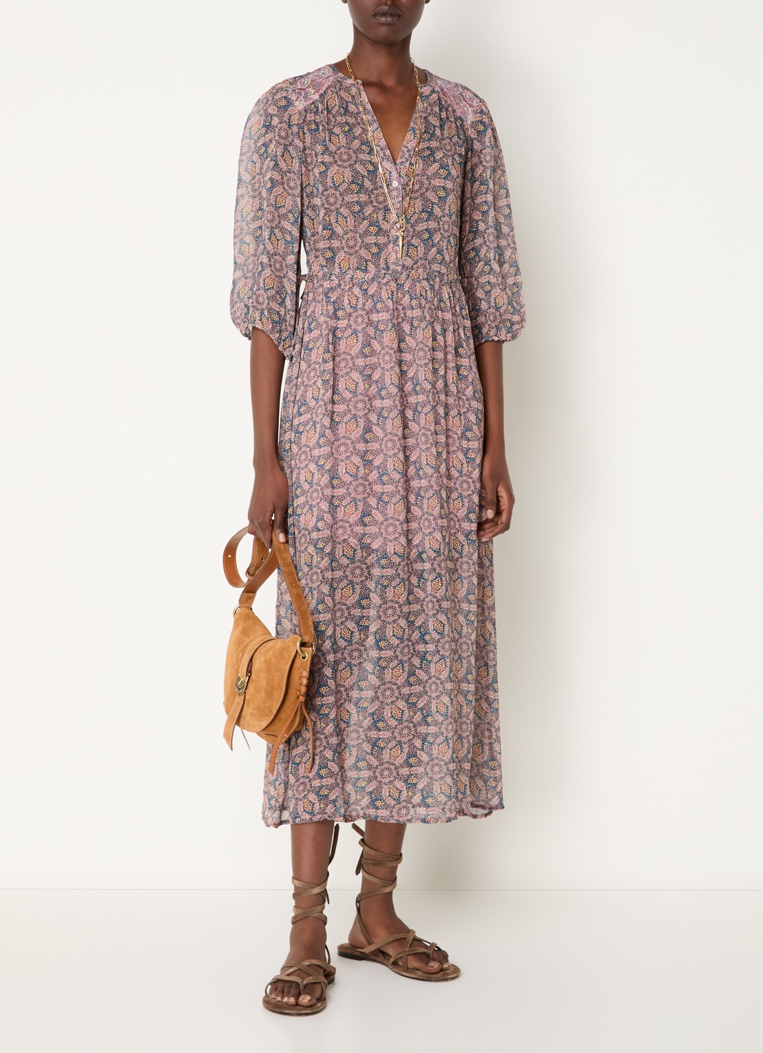 ba&sh Tizia maxi tuniekjurk met print - detail 2 lichtroze