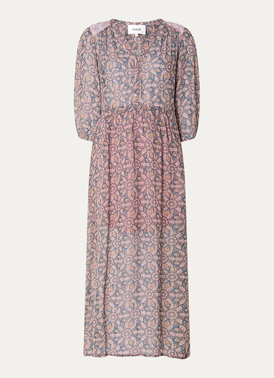 ba&sh Tizia maxi tuniekjurk met print - voorkant 3 lichtroze