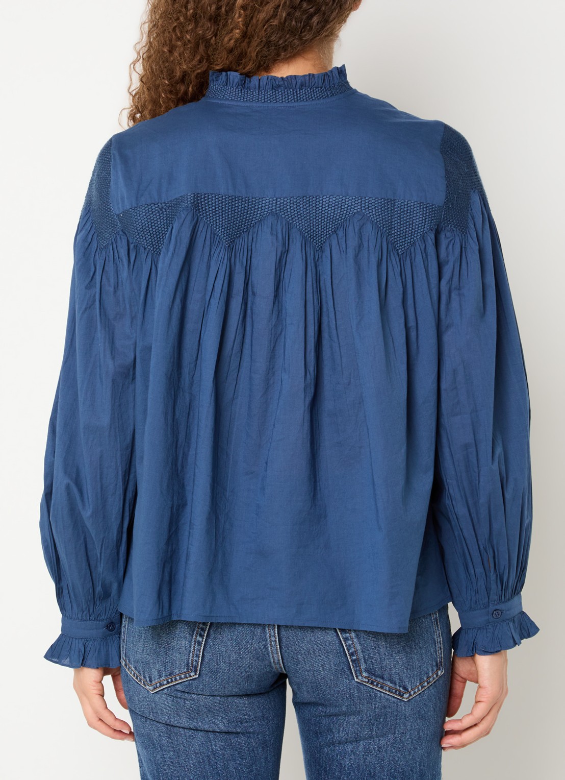 ba&sh Tonia blouse met opstaande kraag - achterkant indigo